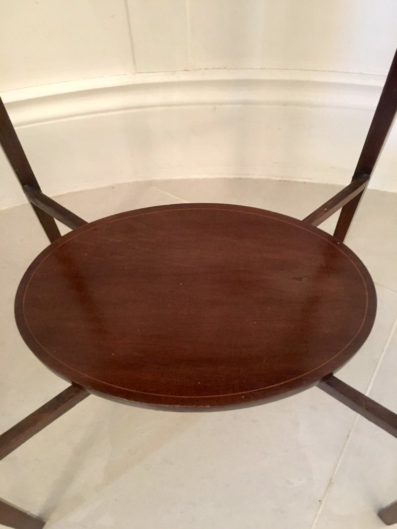 Quality Antique Edwardian Inlaid Mahogany Oval Lamp Table - Image 3